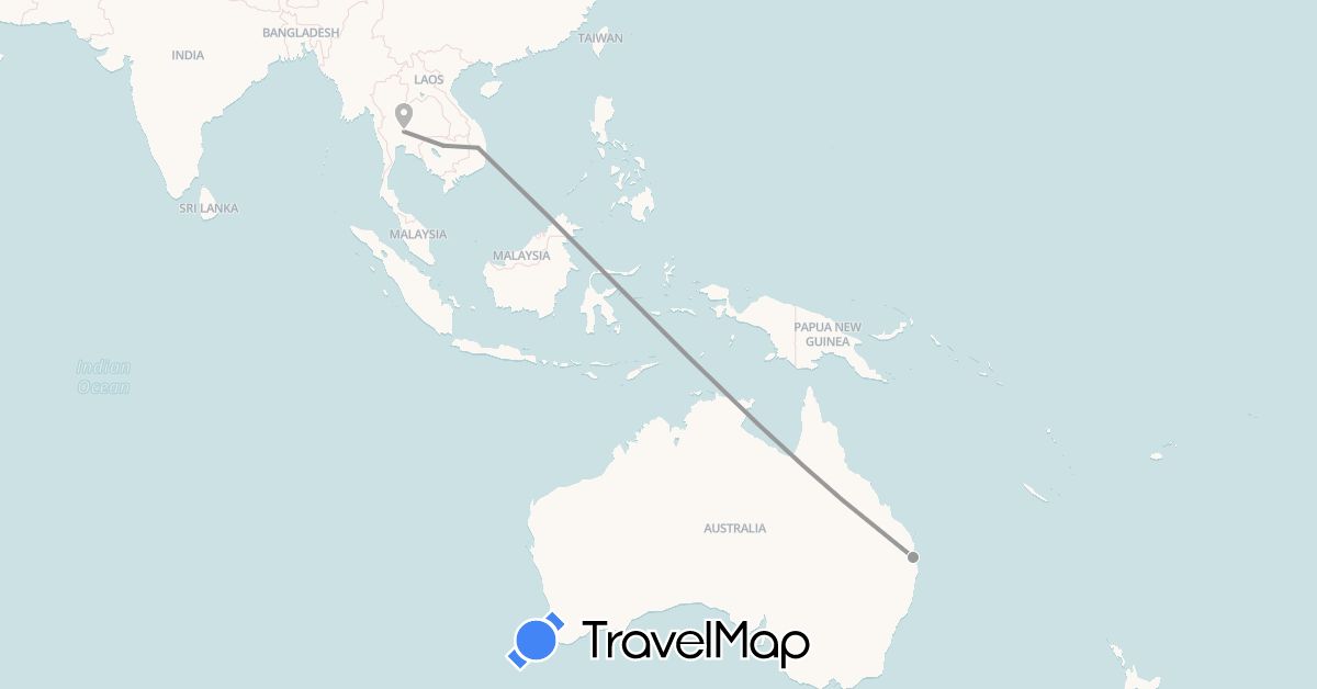 TravelMap itinerary: driving, plane in Australia, Cambodia, Thailand, Vietnam (Asia, Oceania)